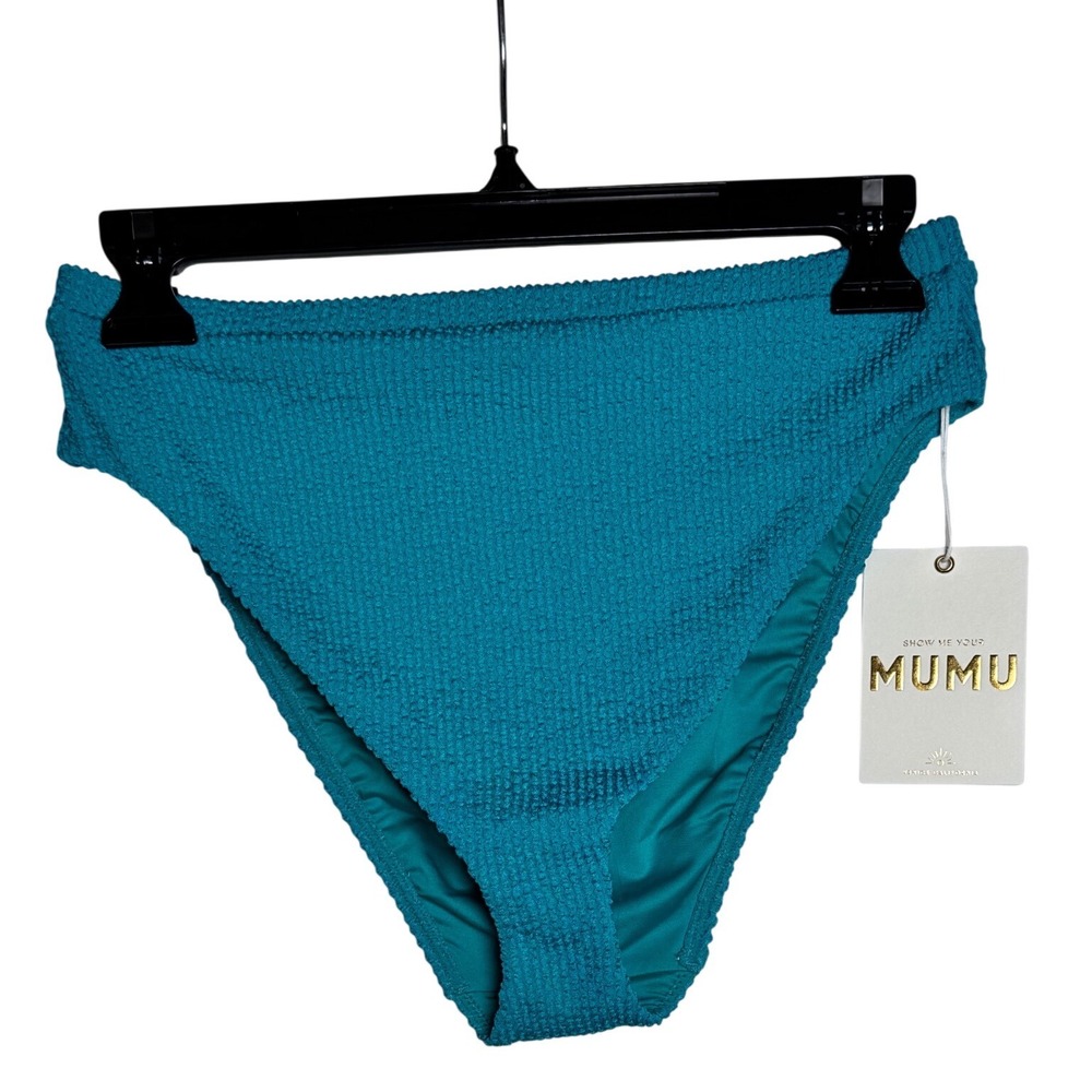 Show Me Your Mumu Turquoise Crinkle High Waisted Bikini Bottom XS NEW
